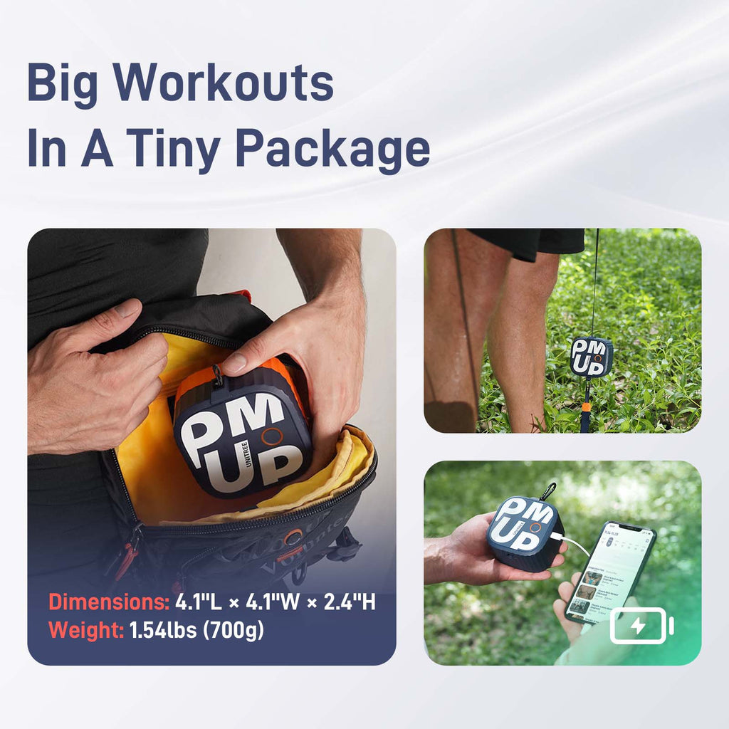 portable workouts in a tiny package with 1.54lbs(700g). Dimensions: 4.1''L*4.1''W*2.4''H